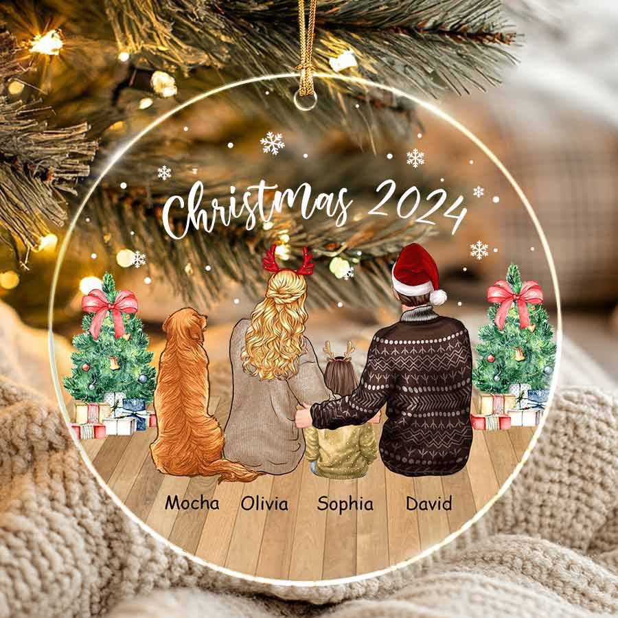 Family Of 3 Ornament With Dog | Custom Family Of 3 And Dog Christmas ...