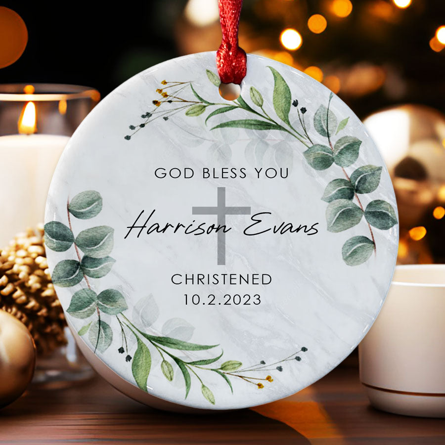 Christening Ornaments Personalized Cross For Baptism Gift For Boy