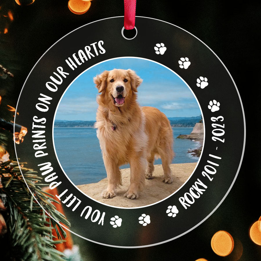 Deceased Dog Ornaments Dog Memorial Photo Ornament You Left Paw Prints On My Heart Ornament