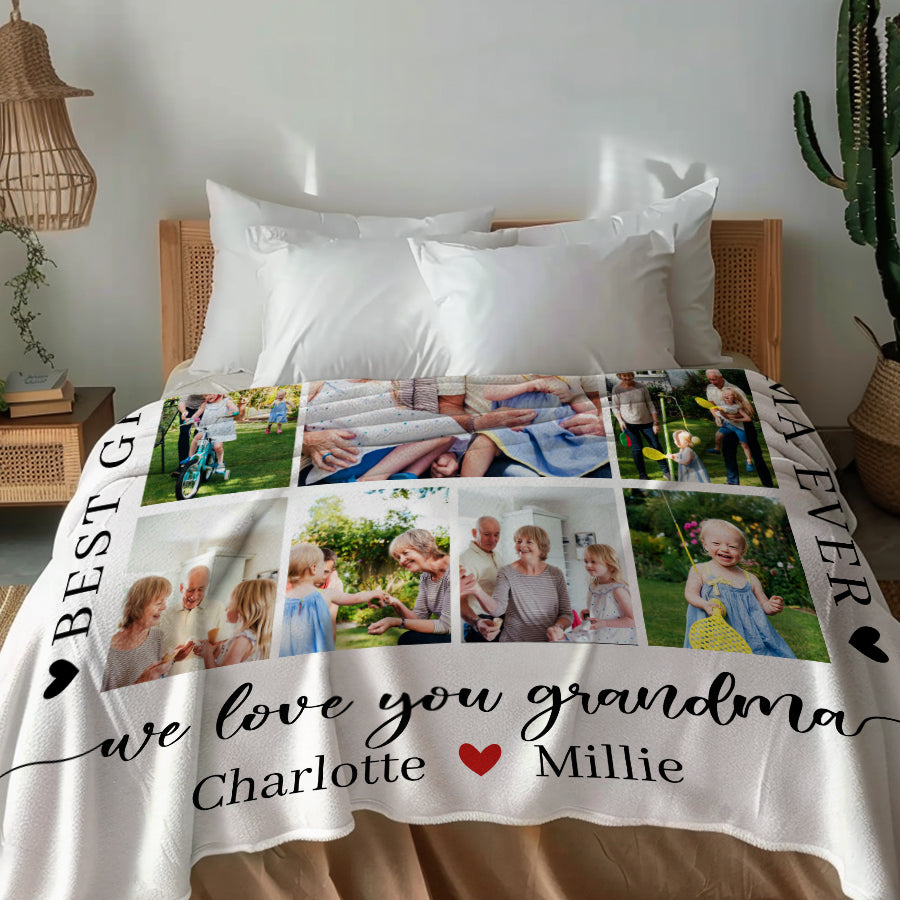 Grandma, We Love You - Personalized Custom Blanket - Gift For Grandma, Grandparents, Christmas Gift