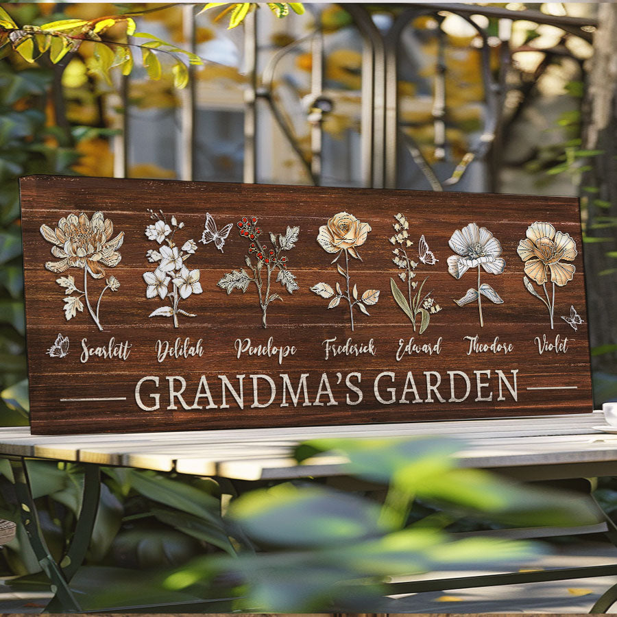 Grandma's Garden - Personalized Shaped Wood Sign - Gift For Grandma, Grandparents