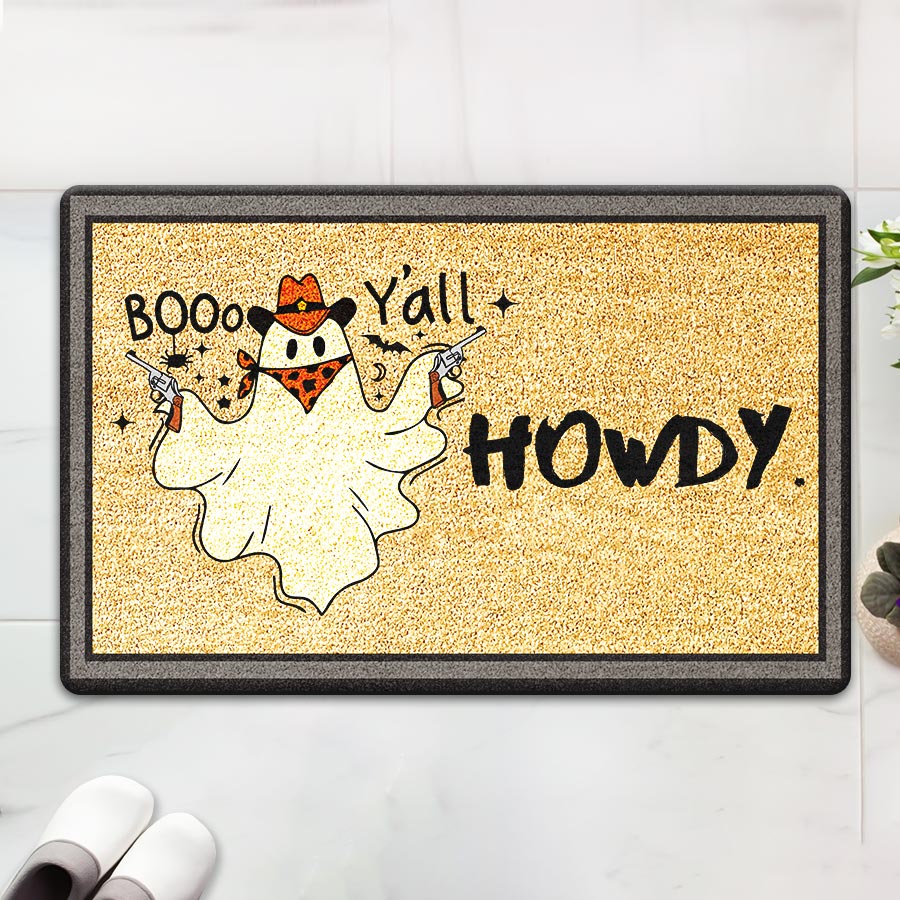 Halloween Floor Mat Spooky Mat Ghost With Cowboy Hat Boo