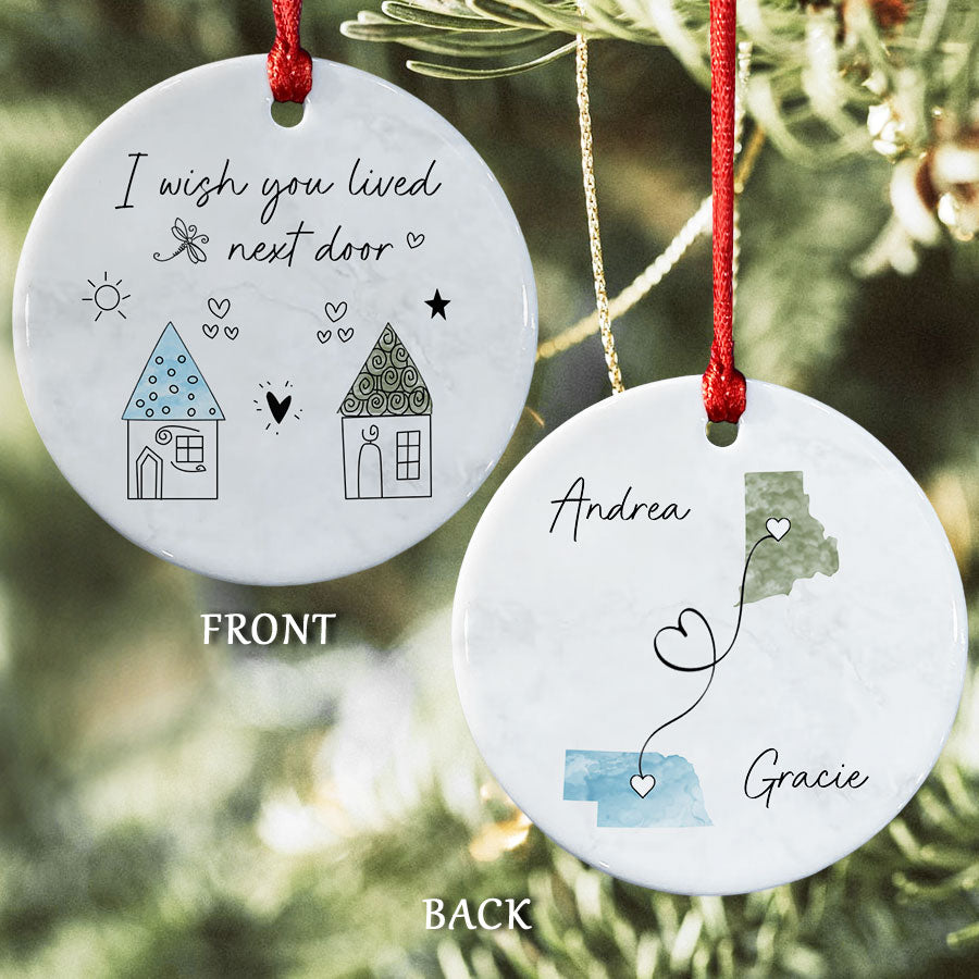 Weihnachtsbaum-Anhänger „I Wish You Lived Next Door“ – Glas, 7,6x7,6 Cm, Geschenk Für Nachbarn & Freunde