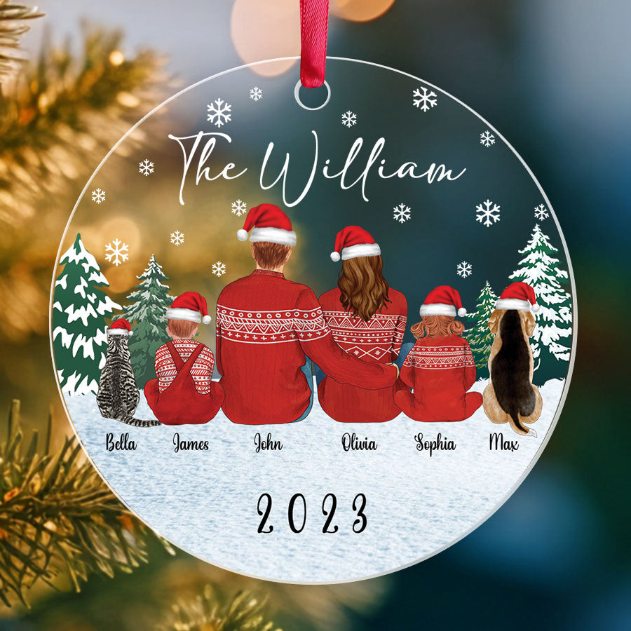Personalized Christmas Ornaments Family Of 4 With 2 Dogs Custom