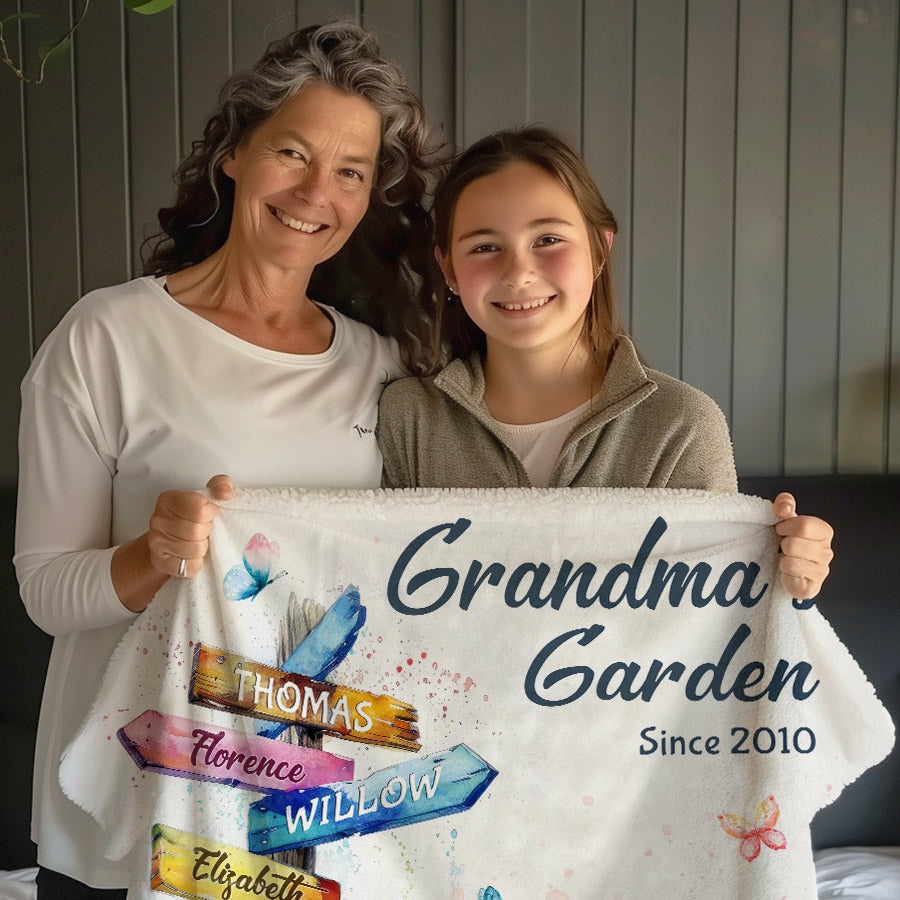 Personalized Grandma Blanket With Grandkids Names Custom Street Sign
