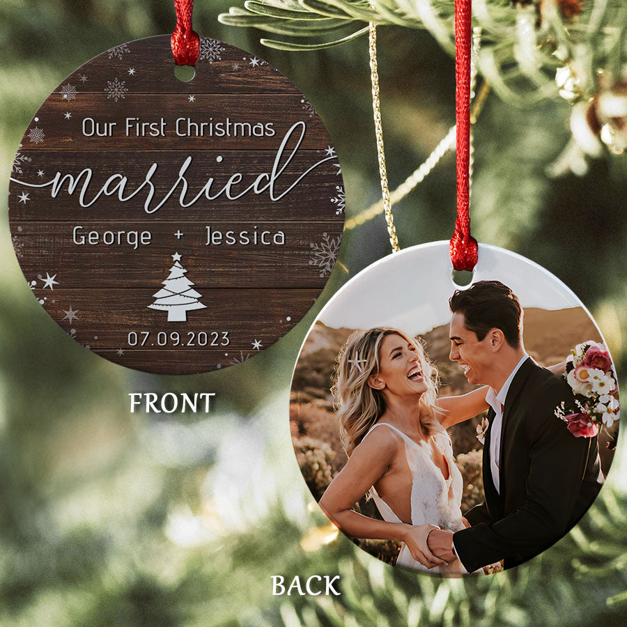 Wedding Photo Ornament Custom Married 2023 Ornament Ceramic