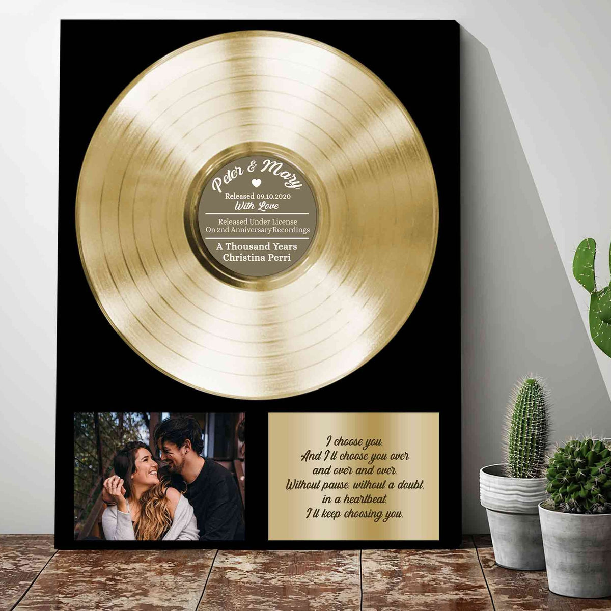 2 Year Wedding Anniversary Gift Custom Record Vinyl Print on Canvas