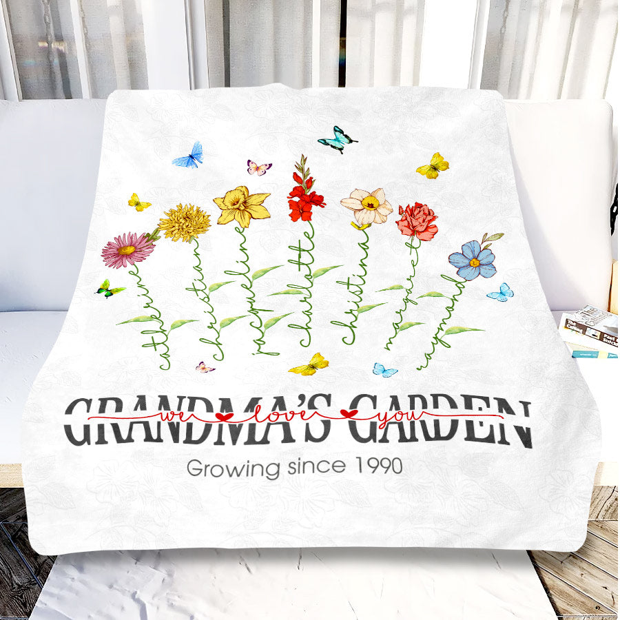 Birth Flower Blanket Grandma'S Garden Gift For Mother'S Day Custom