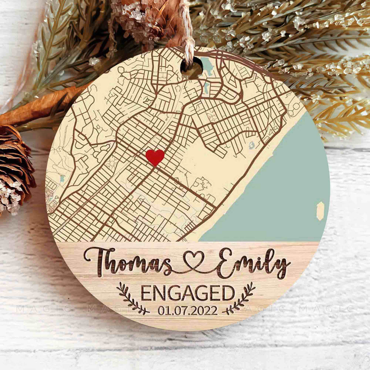 Custom Location Christmas Ornaments for Engagement, Will You Marry Me