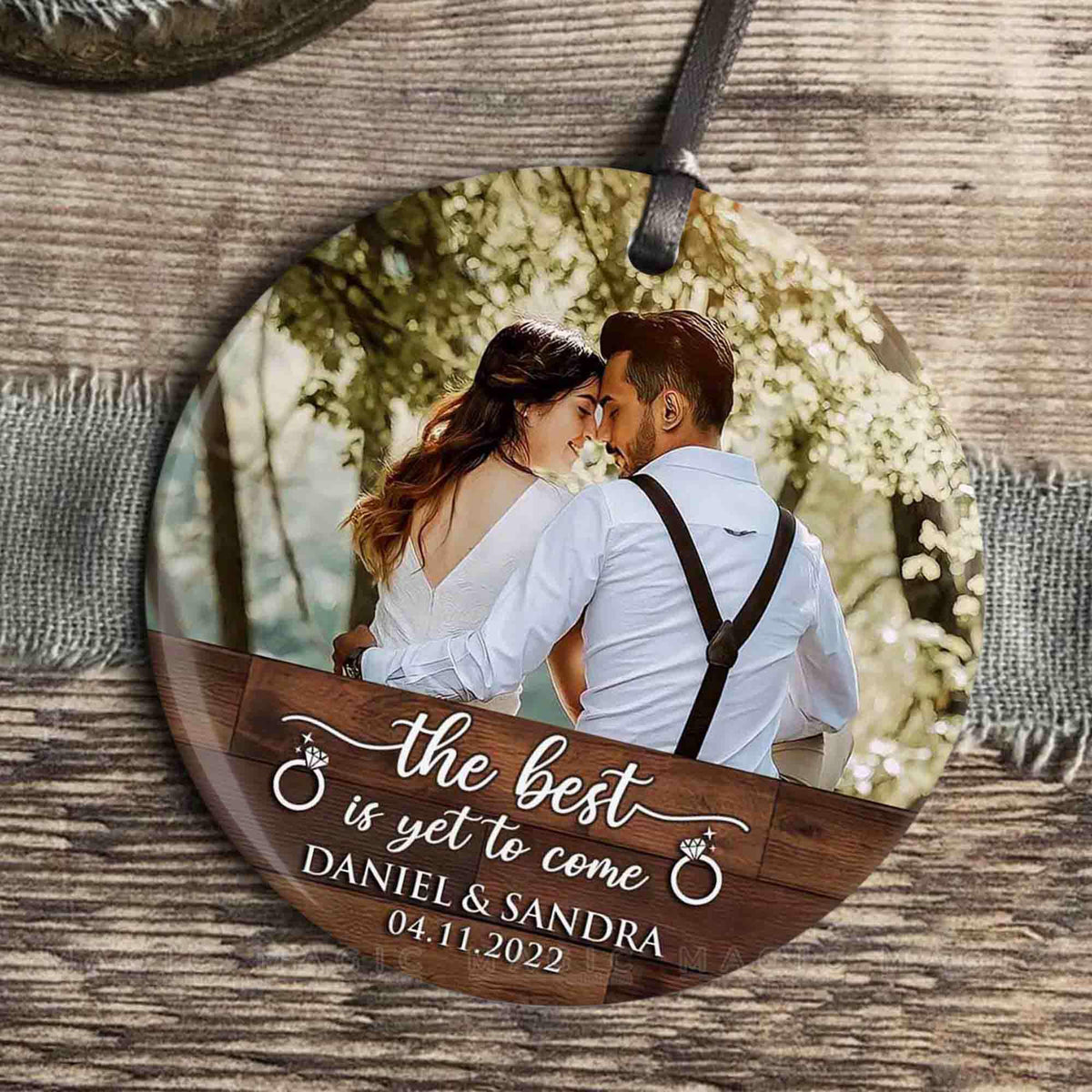 Custom Photo Engagement Christmas Ornaments, Married Couple First