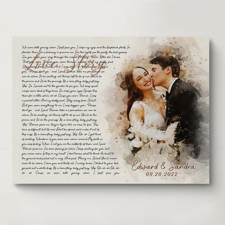 Personalized Song Lyrics on Canvas Personalized Valentines Photo
