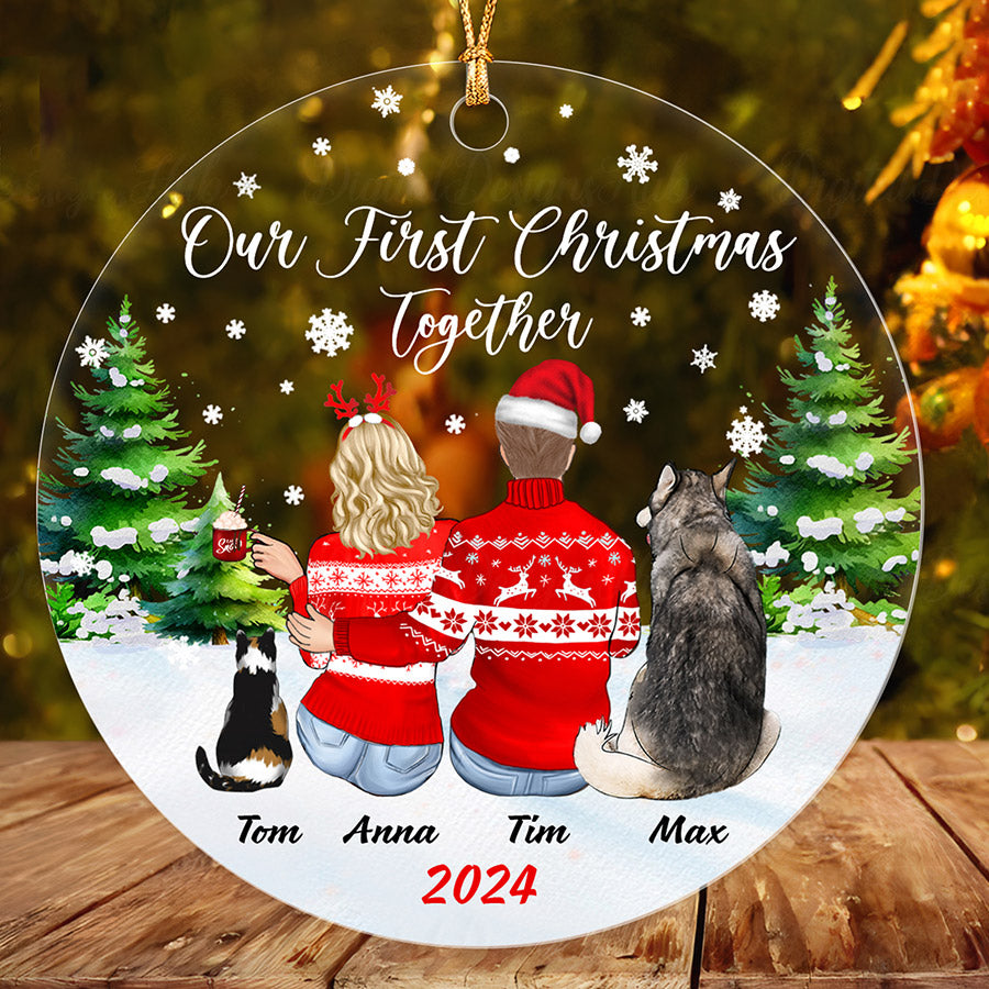 Couple Ornament With Dog & Cat – Custom Acrylic Ornament