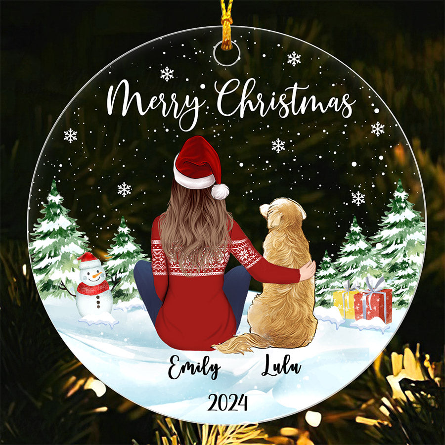 Personalized Girl With Dogs Ornament 2025 – Custom Acrylic Christmas Gift