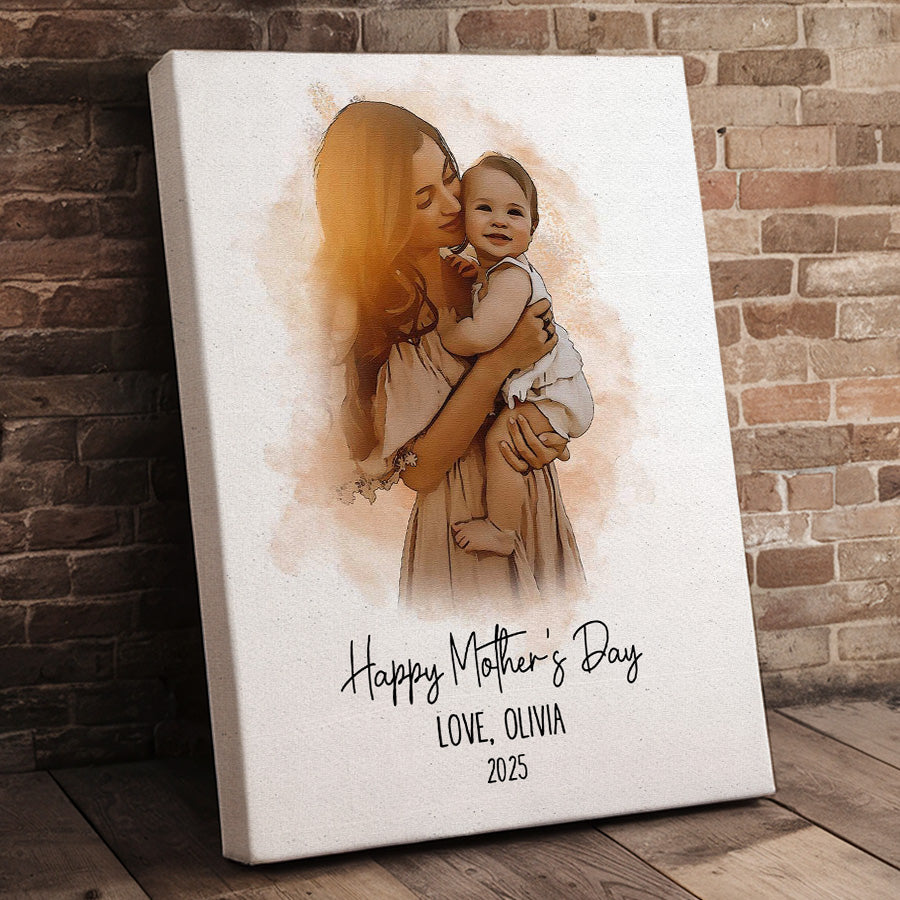 1st Mothers Day Gift | Personalized Watercolor Portrait Gift For New Mom