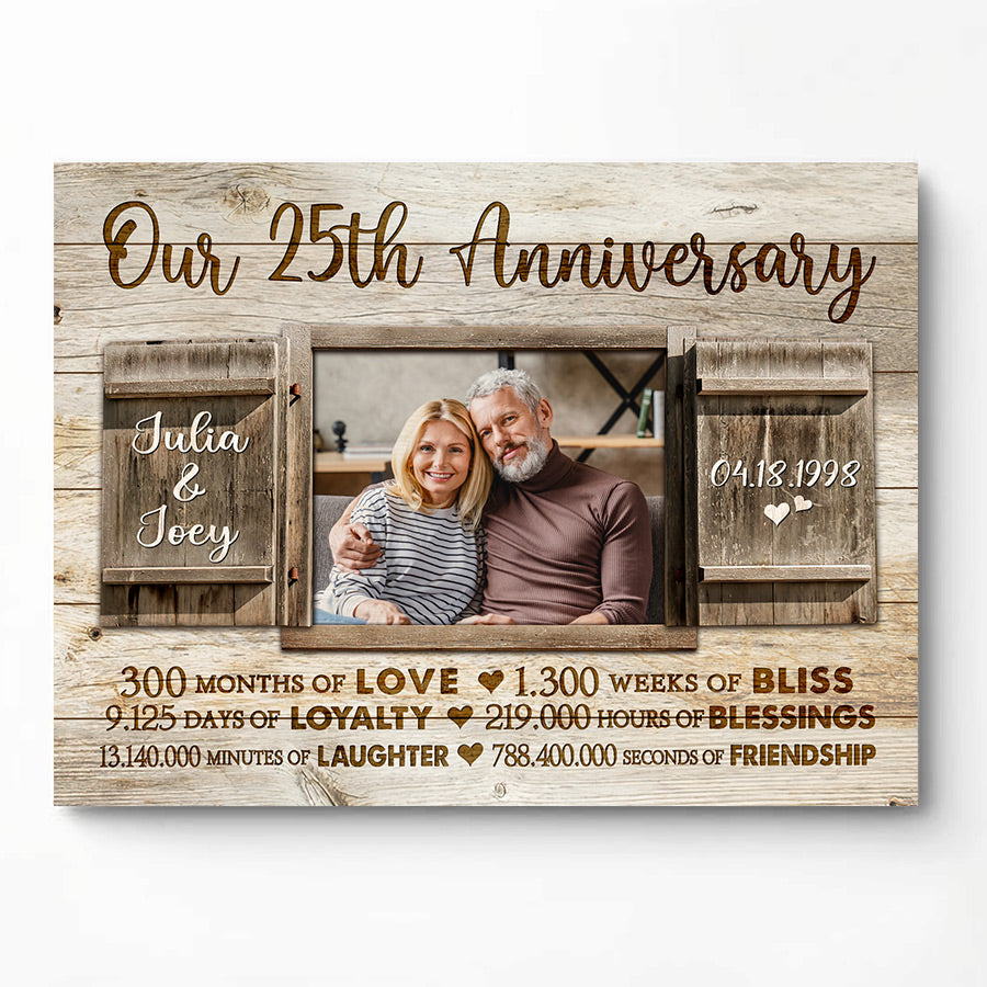 25 Year Anniversary Gift For Her Custom Canvas Wall Art
