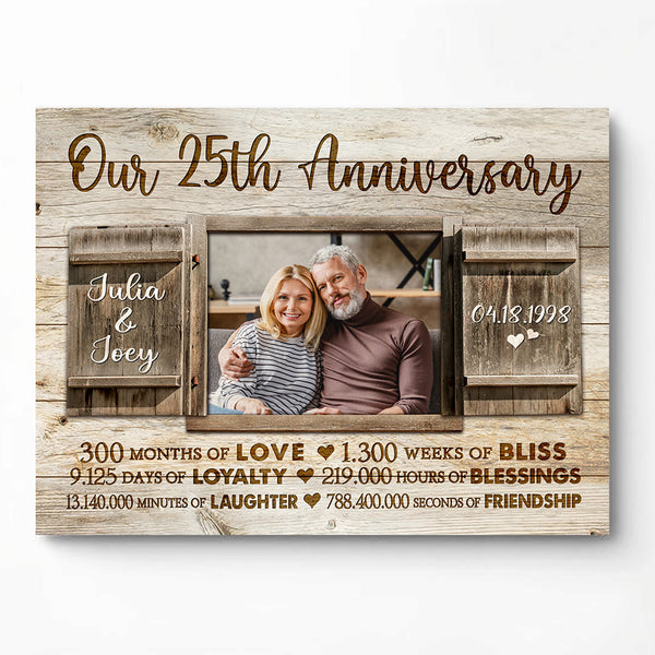 25 Year Anniversary Gift For Her Custom Canvas Wall Art