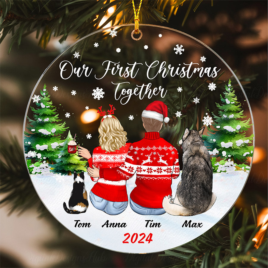 Couple Ornament With Dog & Cat – Custom Acrylic Ornament