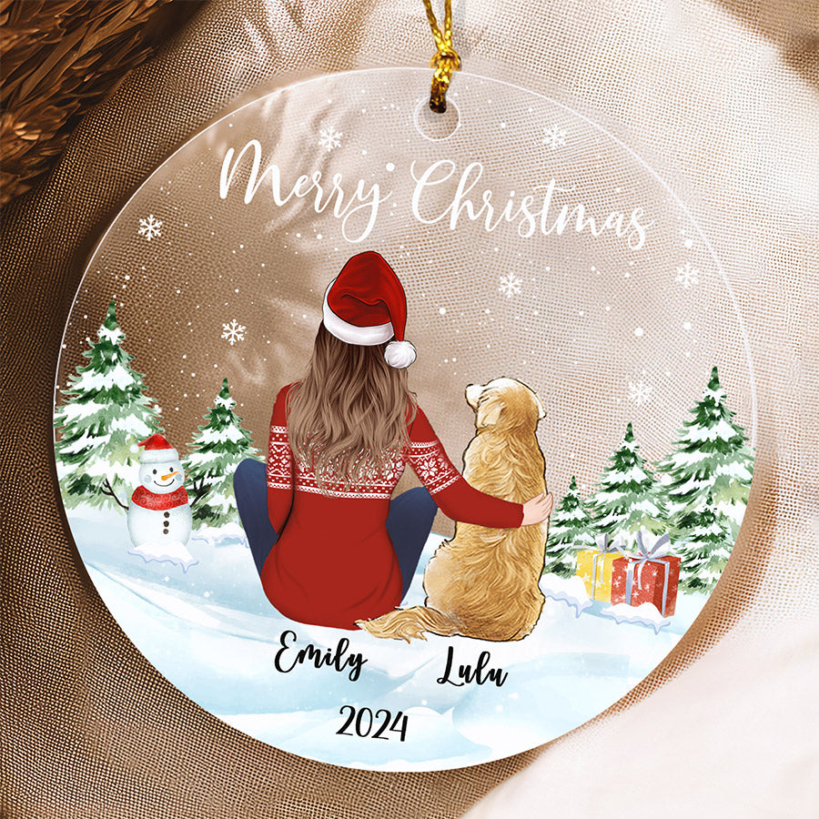 Personalized Girl With Dogs Ornament 2025 – Custom Acrylic Christmas Gift