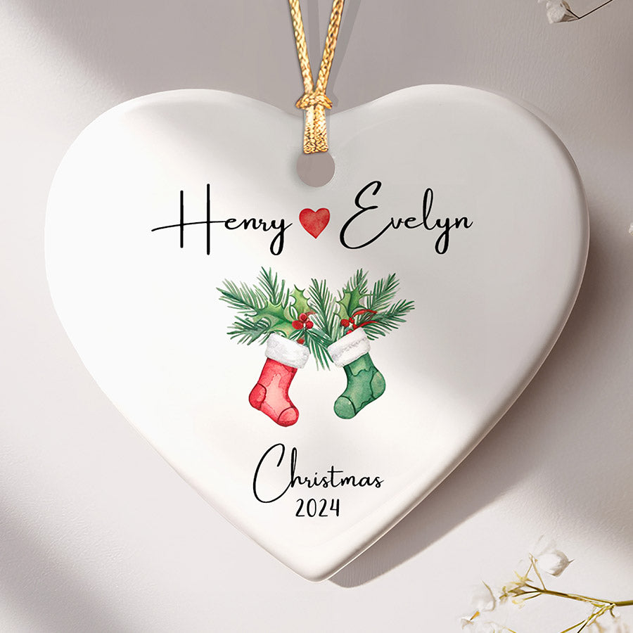 Personalized Couple Christmas Heart Ornament 2025 – Custom Acrylic Keepsake