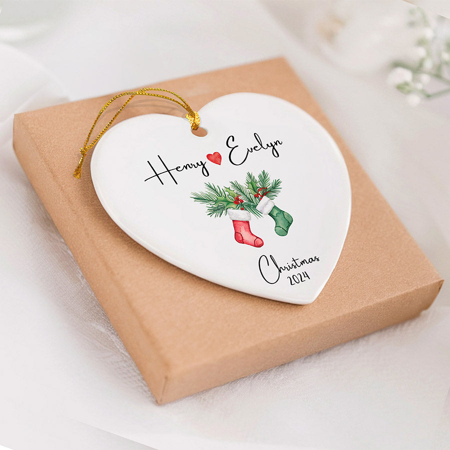 Personalized Couple Christmas Heart Ornament 2025 – Custom Acrylic Keepsake