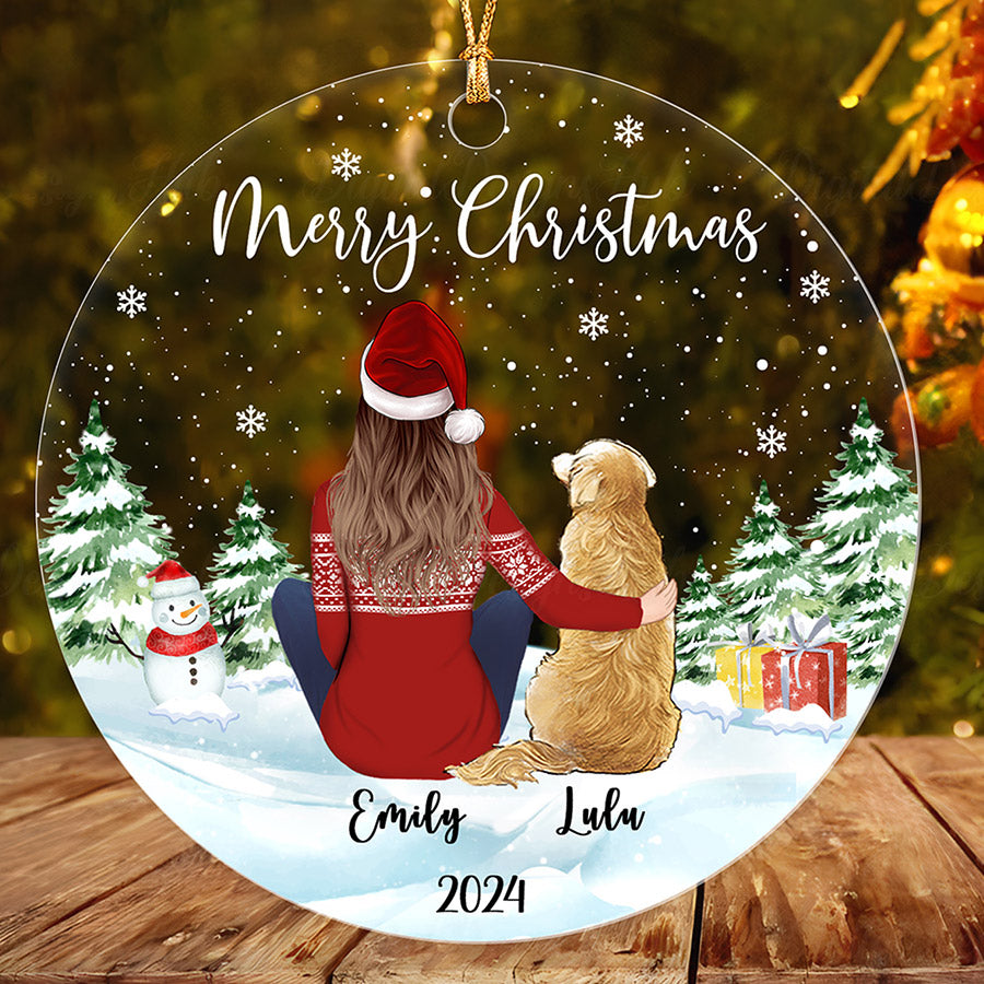 Personalized Girl With Dogs Ornament 2025 – Custom Acrylic Christmas Gift