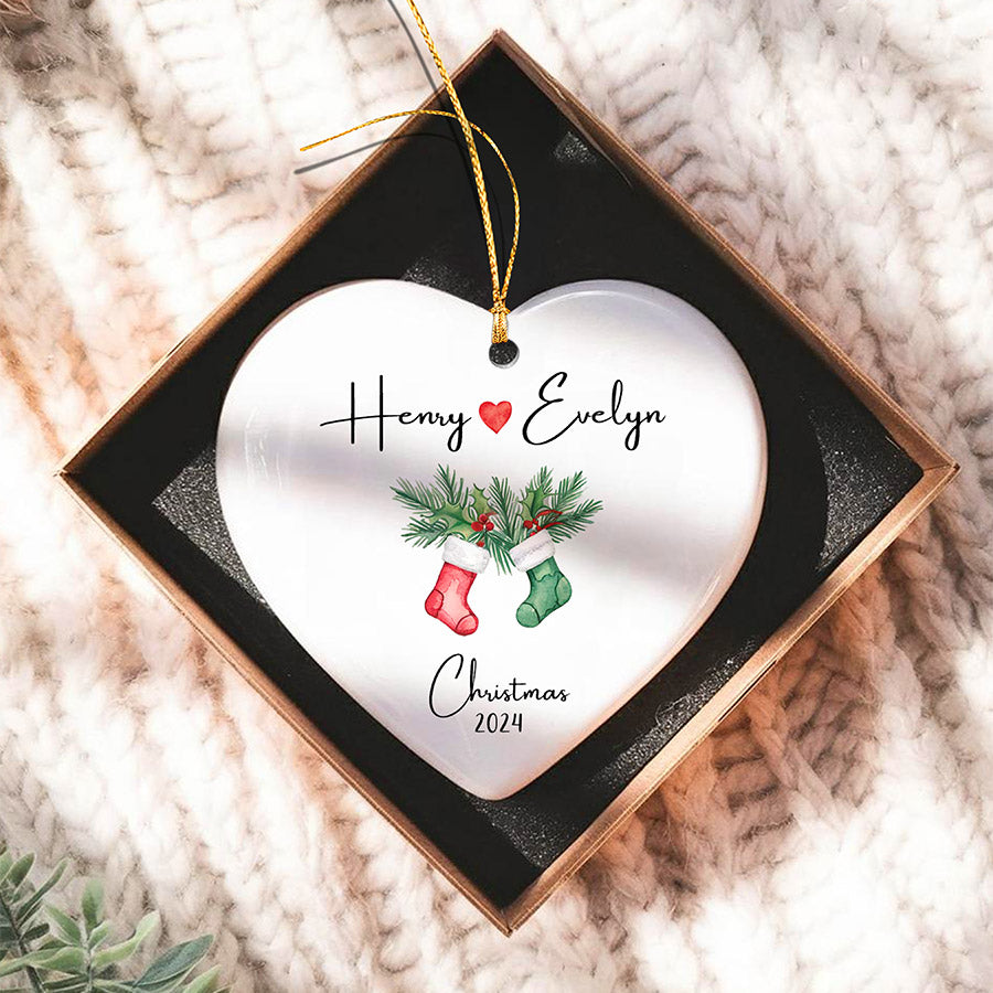 Personalized Couple Christmas Heart Ornament 2025 – Custom Acrylic Keepsake