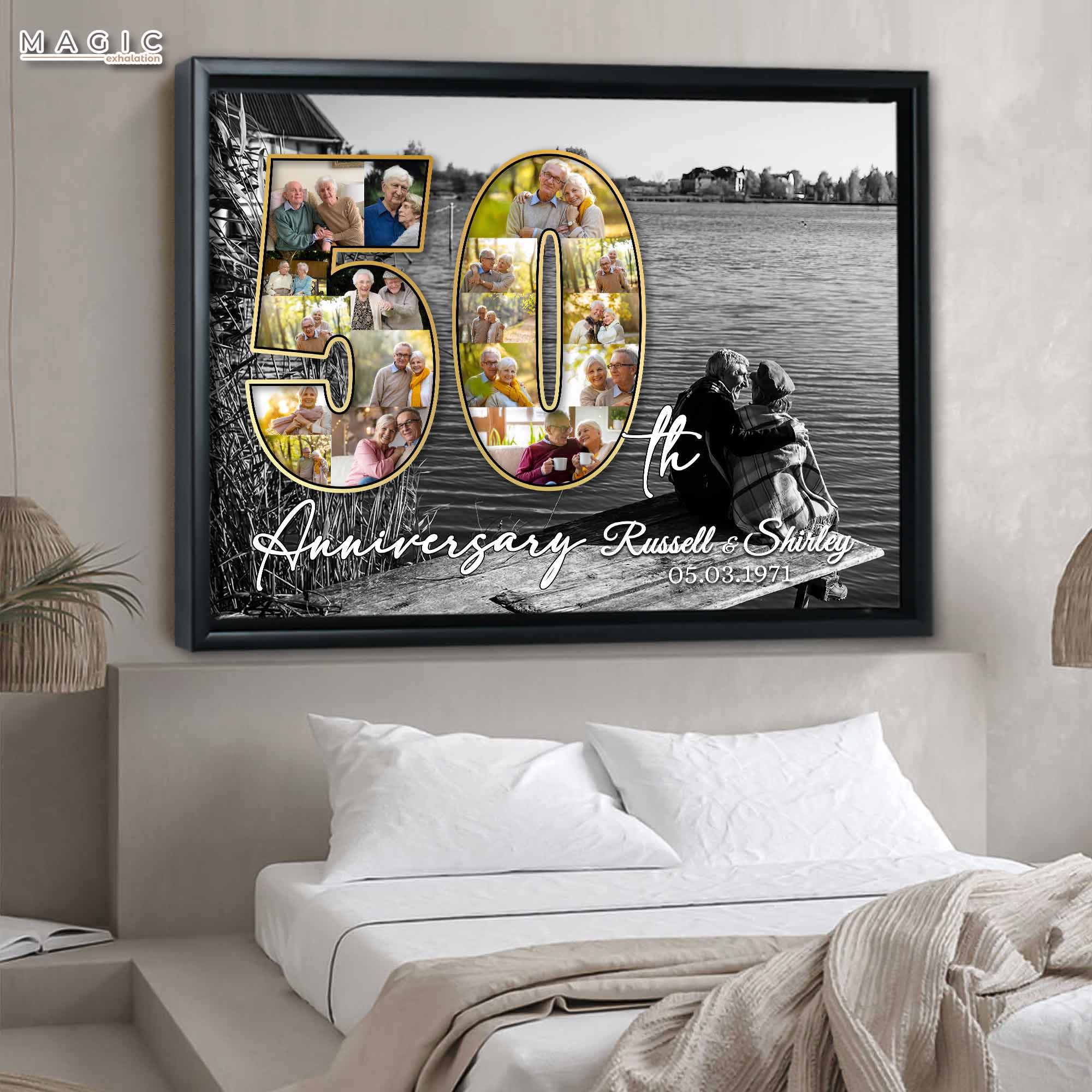 Custom Number 50 Photo Collage Anniversary Gifts Canvas
