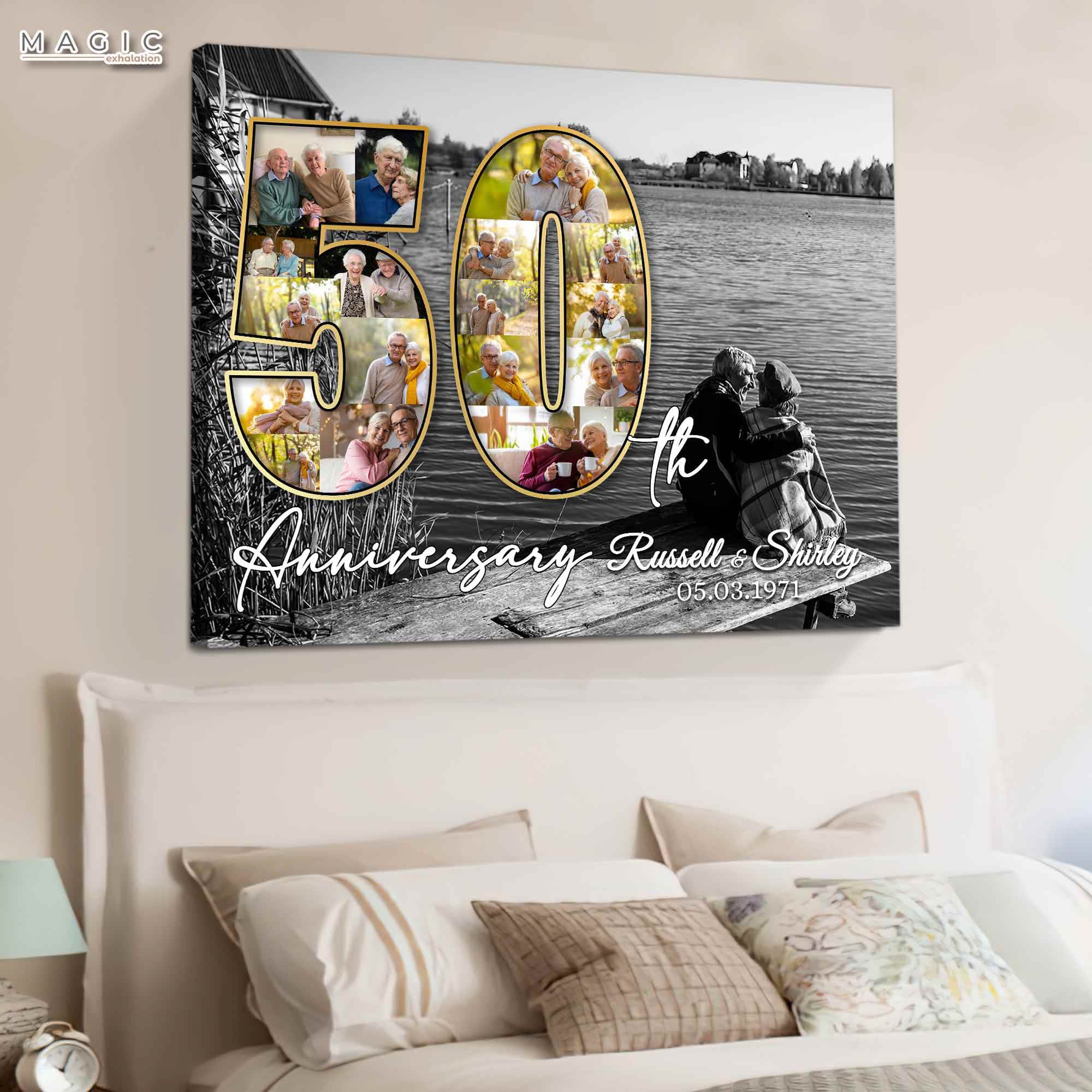 Custom Number 50 Photo Collage Anniversary Gifts Canvas