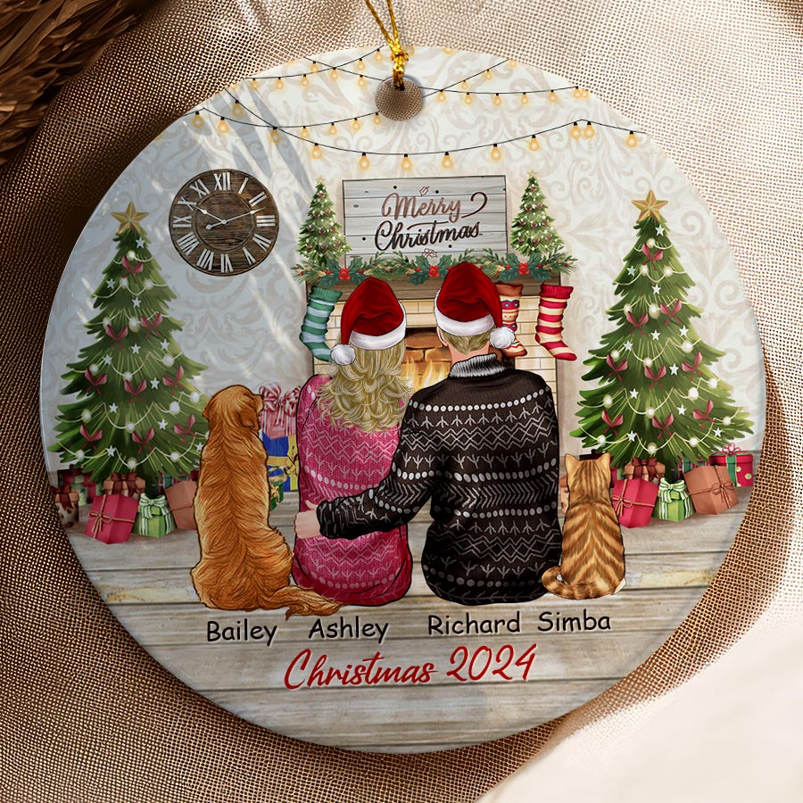 Couple With Pet Ornament – Custom Acrylic Keepsake for Couples & Pet Lovers