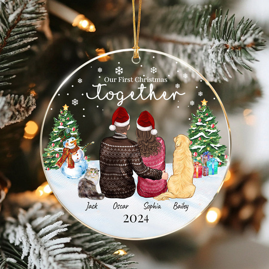 Personalized Couple With Dog Ornament 2025 – Custom Acrylic Keepsake Gift