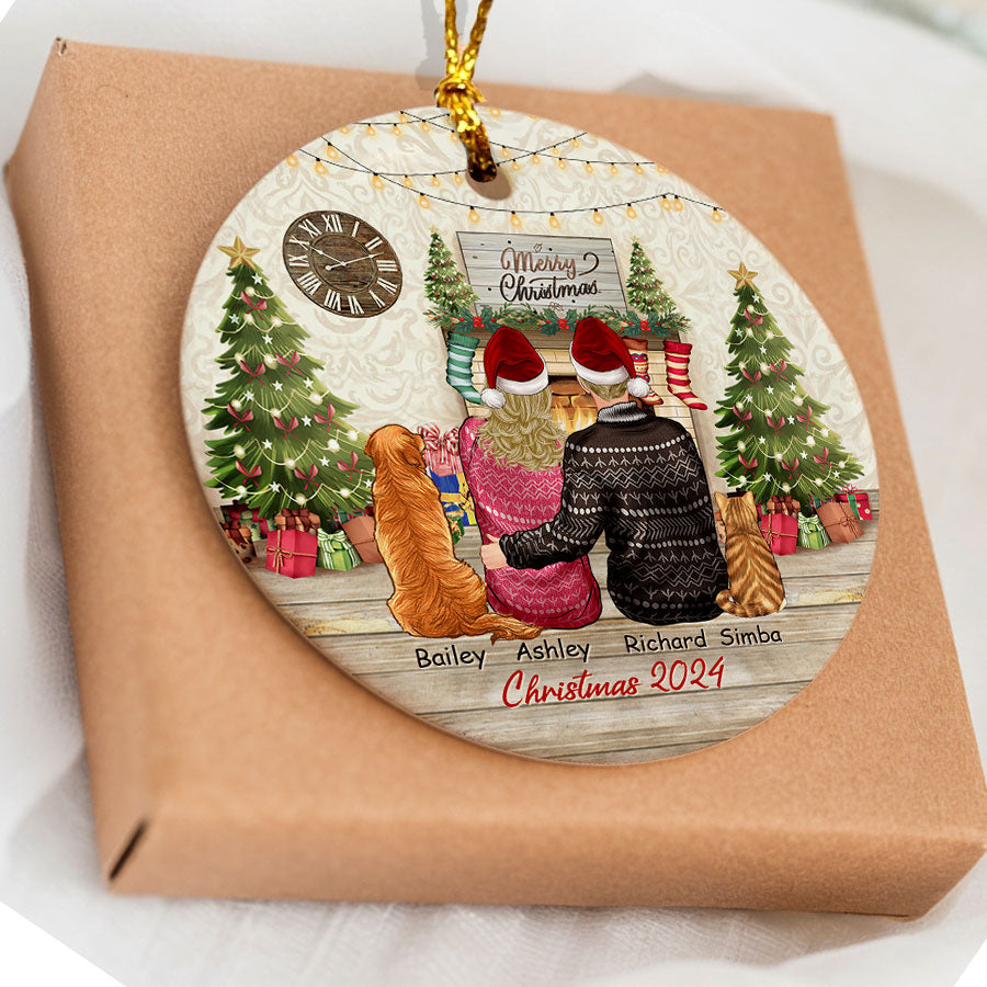 Couple With Pet Ornament – Custom Acrylic Keepsake for Couples & Pet Lovers