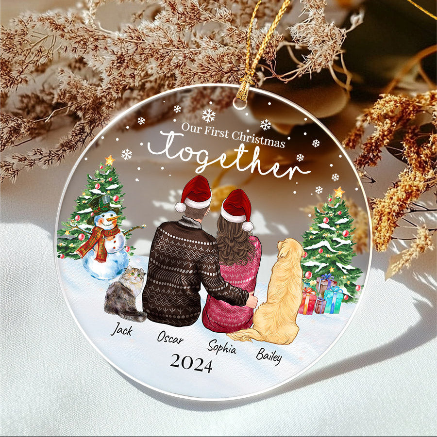 Personalized Couple With Dog Ornament 2025 – Custom Acrylic Keepsake Gift