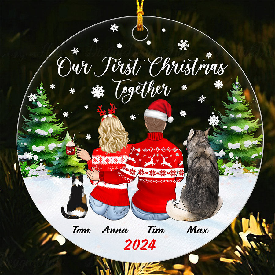 Couple Ornament With Dog & Cat – Custom Acrylic Ornament