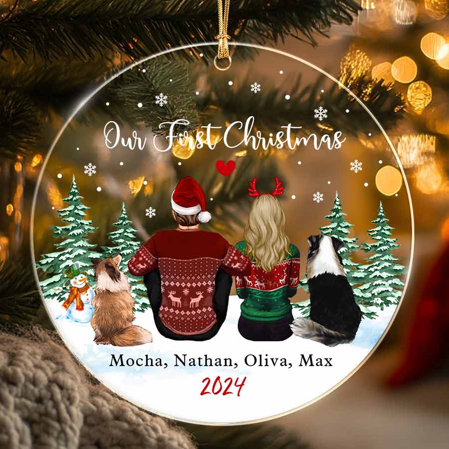 Personalized Couple With Dog Ornament