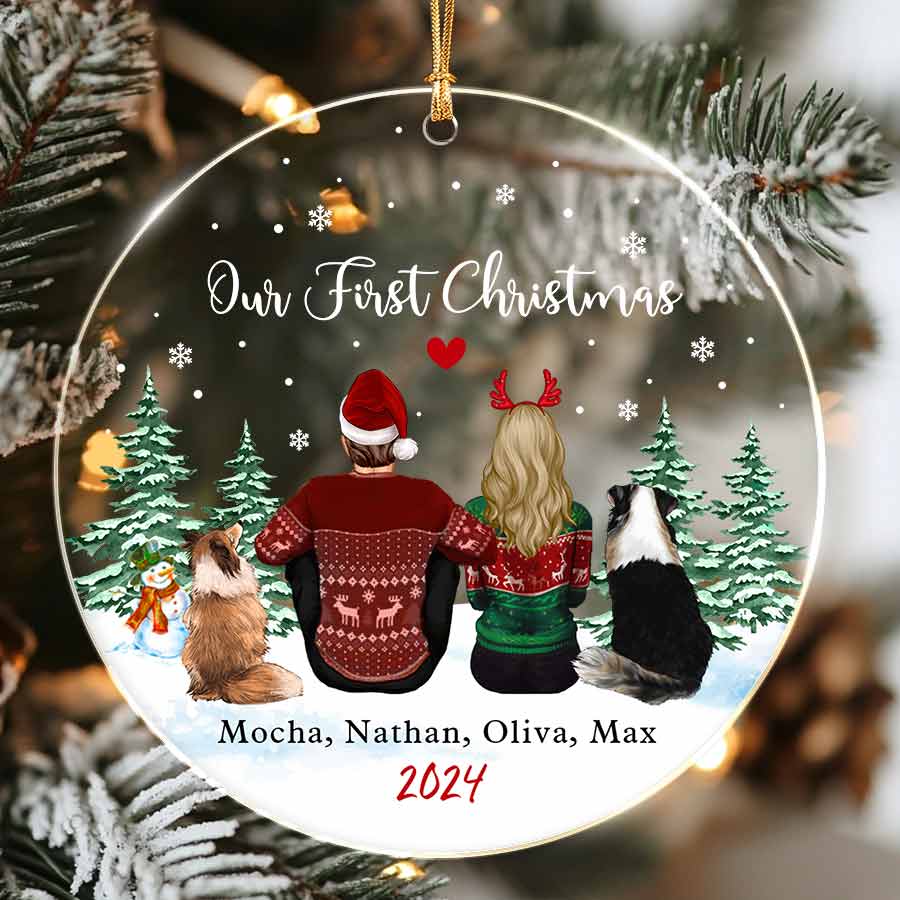 Personalized Couple With Dog Ornament