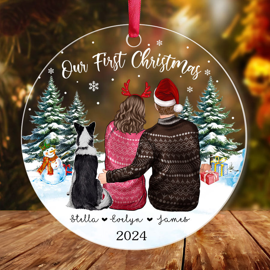 Personalized Christmas Couple With Dog Christmas Ornament
