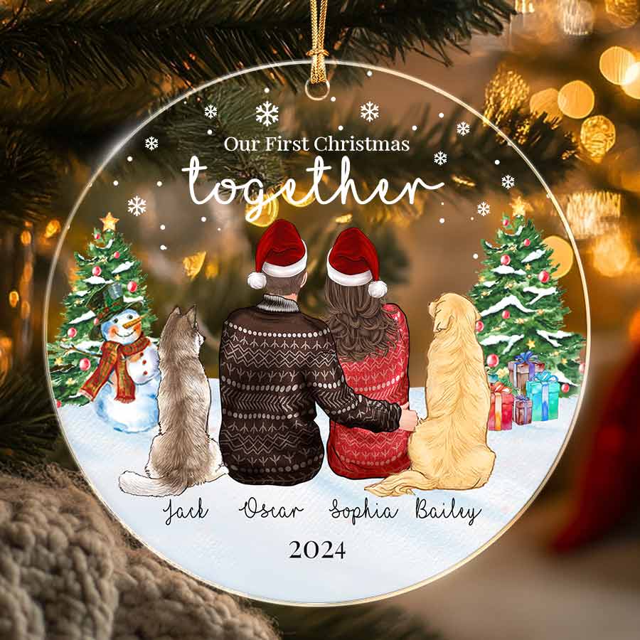 Personalized Couple With Dog Ornament