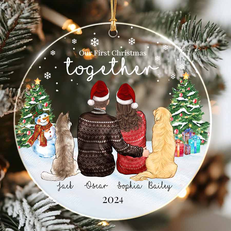 Personalized Couple With Dog Ornament