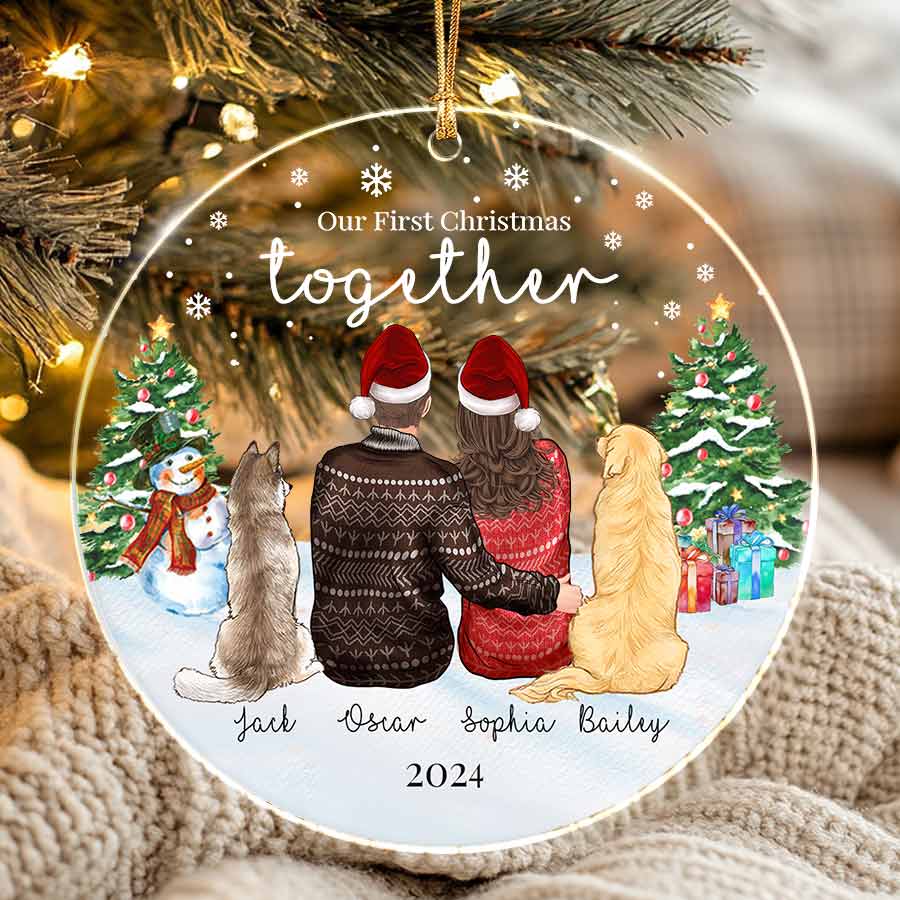 Personalized Couple With Dog Ornament