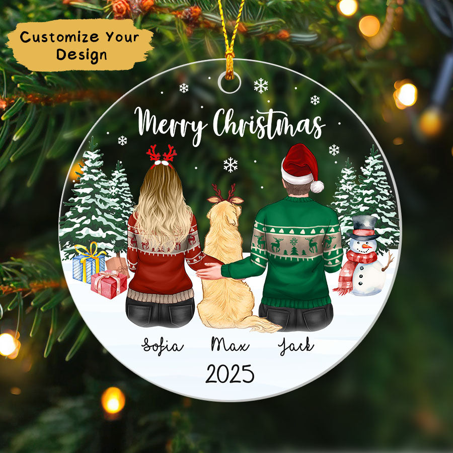 Custom Couple Ornament Christmas 2025, Couple With Dog