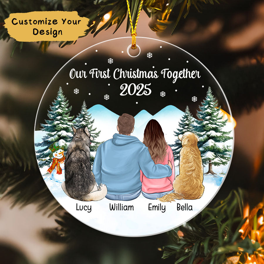 Custom Couple With Dog Ornament 2025, Our First Christmas Together