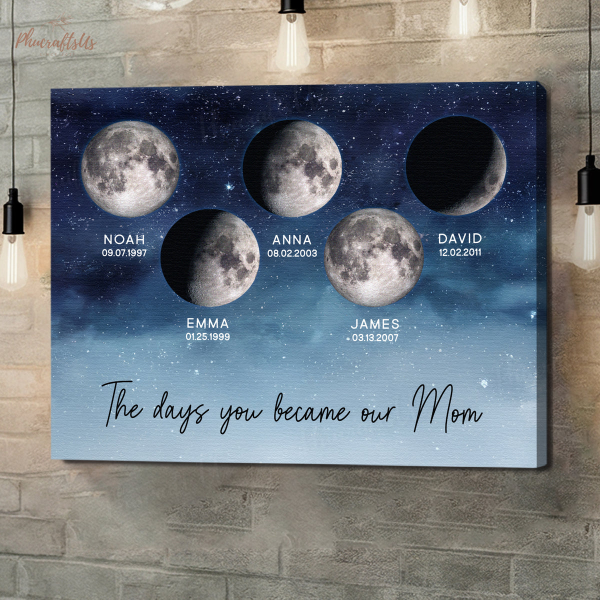 Custom Moon Custom Family Moon Phase Wall Art, Custom Moon By Date Family Gift ...