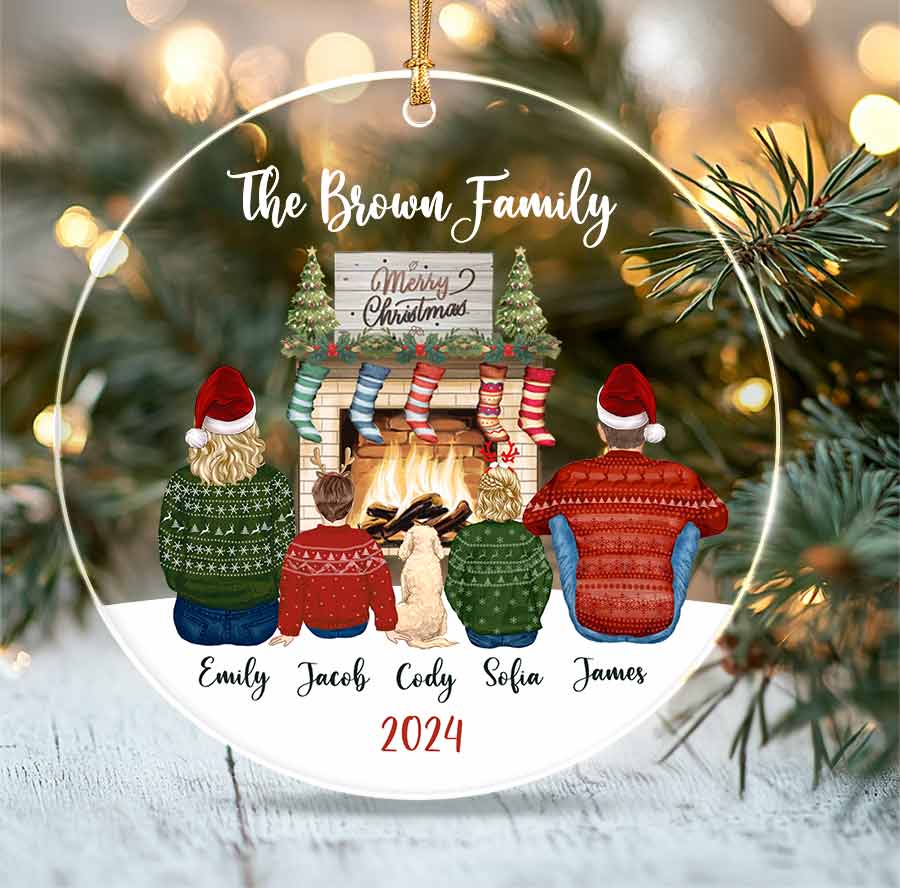 Family Christmas Ornament with Pets