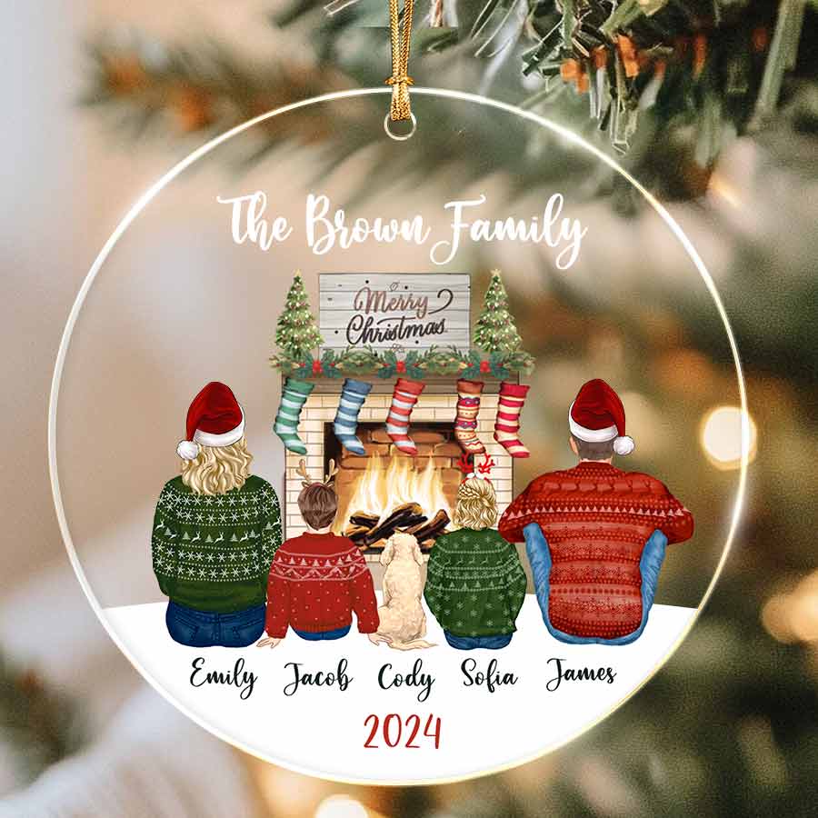 Family Christmas Ornament with Pets