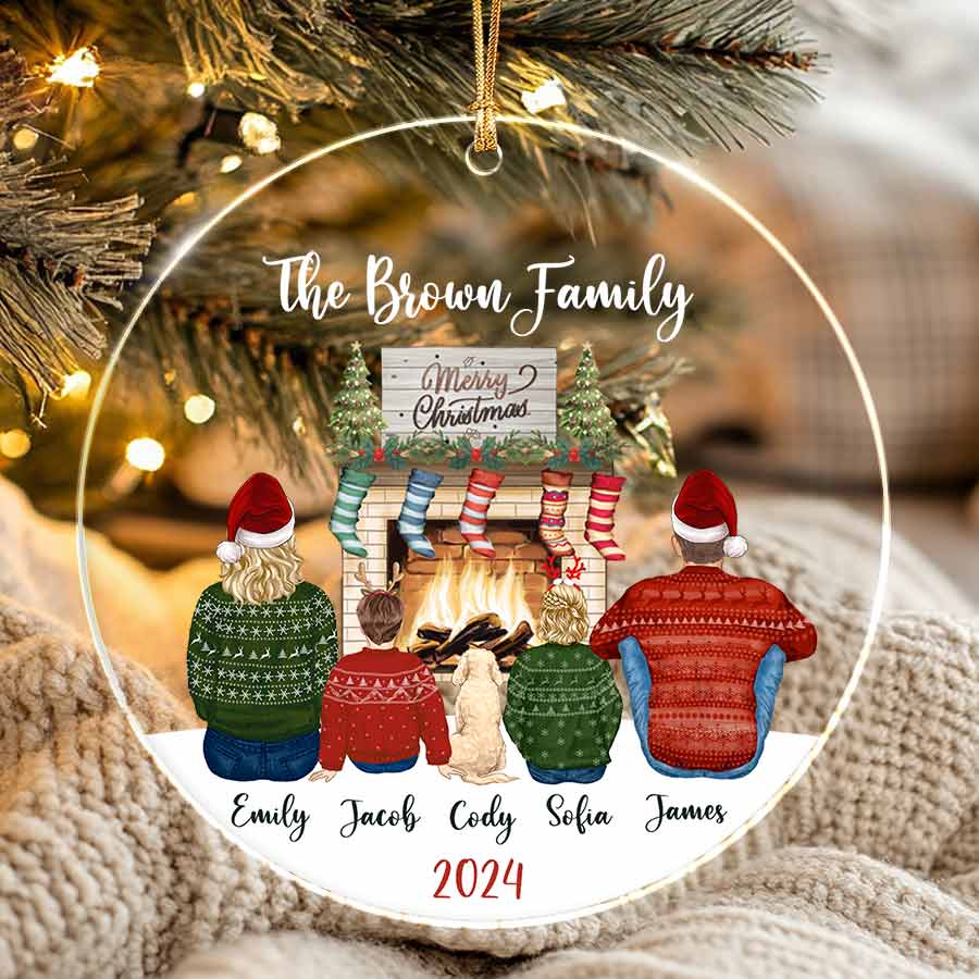 Family Christmas Ornament with Pets