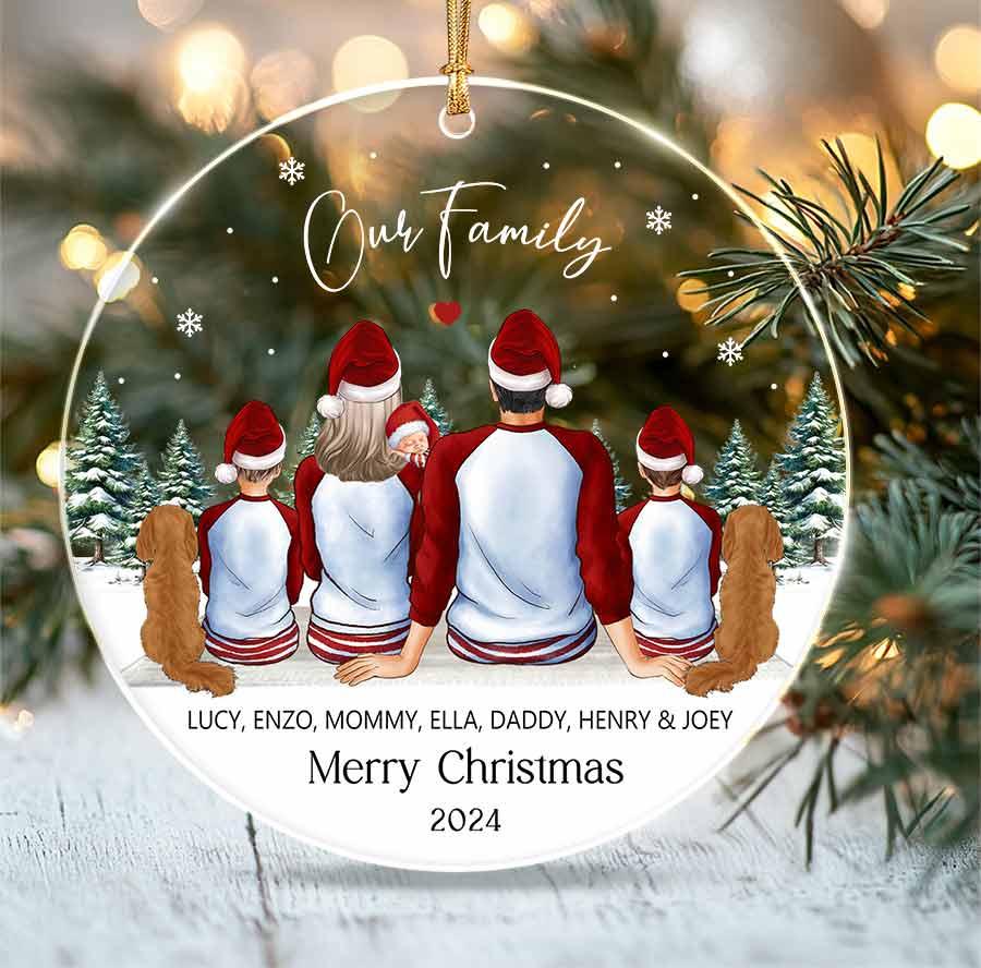 Christmas Ornaments with Family and Pets