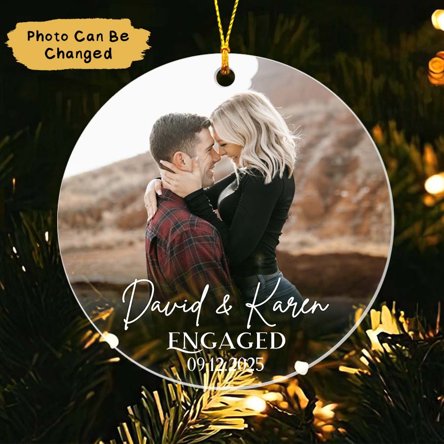 Custom First Christmas Engaged Ornament 2025, Custom Photo Engaged Ornament