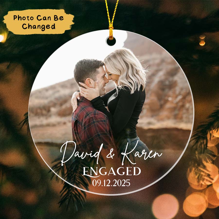 Custom First Christmas Engaged Ornament 2025, Custom Photo Engaged Ornament