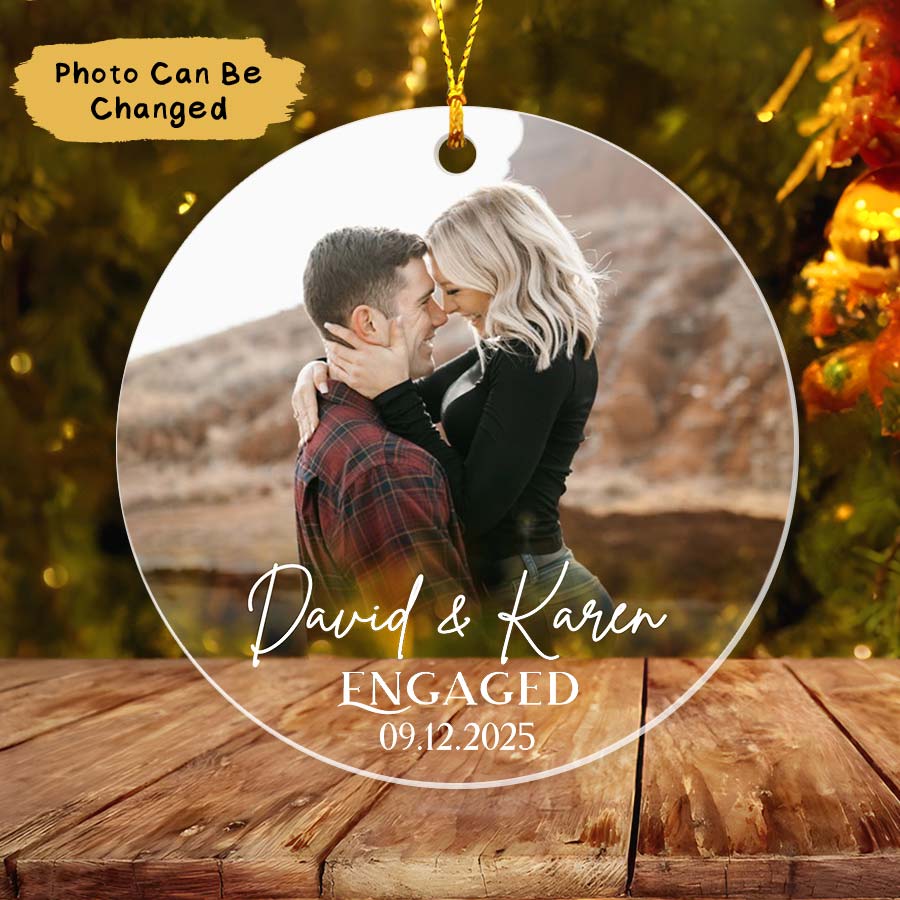 Custom First Christmas Engaged Ornament 2025, Custom Photo Engaged Ornament