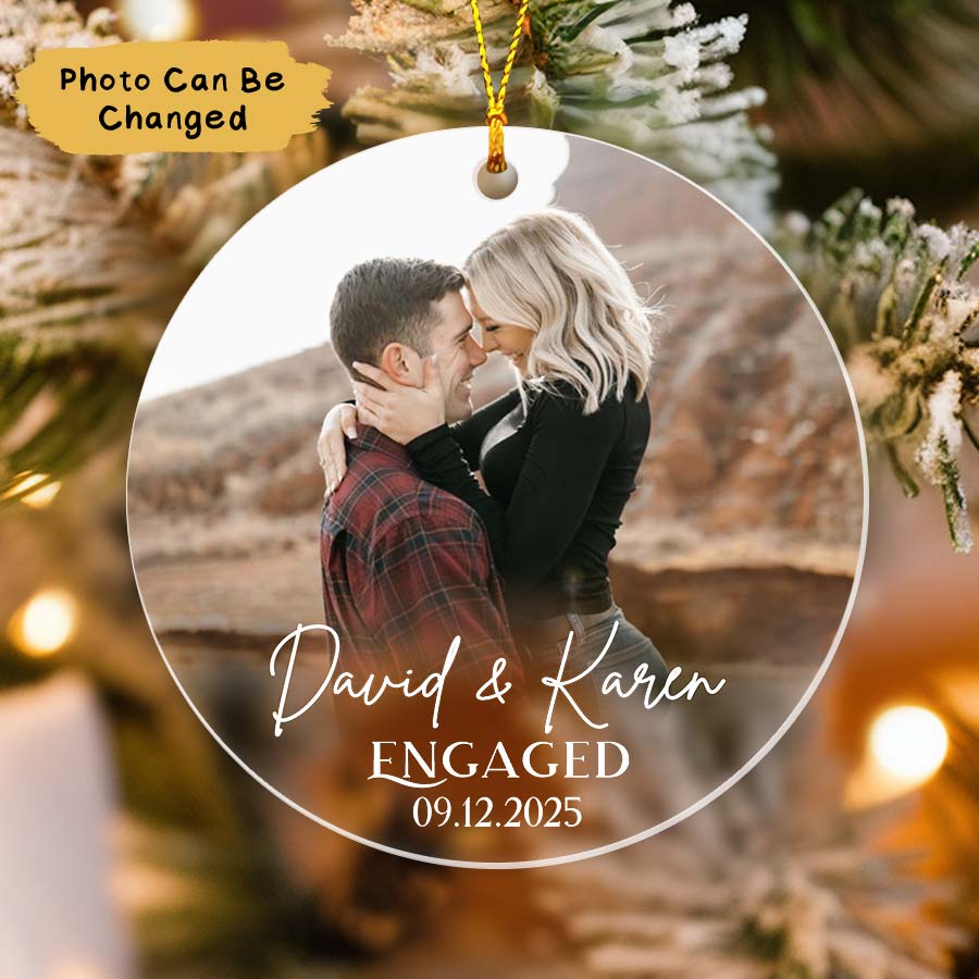 Custom First Christmas Engaged Ornament 2025, Custom Photo Engaged Ornament
